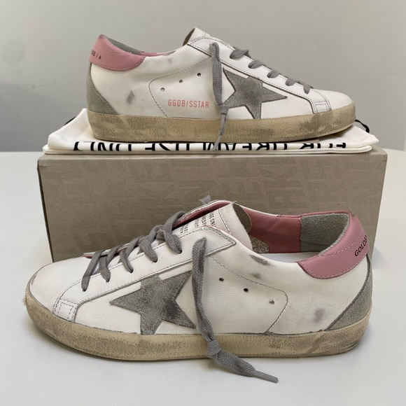 Golden Goose Superstar Sneaker White Leather/Pink Heel/Gray Star sz 38 NIB - Picture 4 of 15